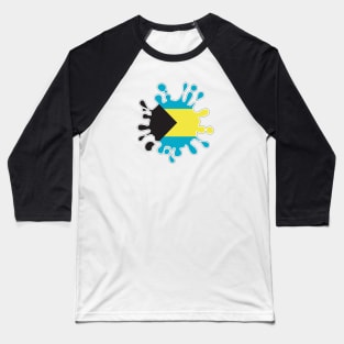 Bahamas National Flag Paint Splash Baseball T-Shirt